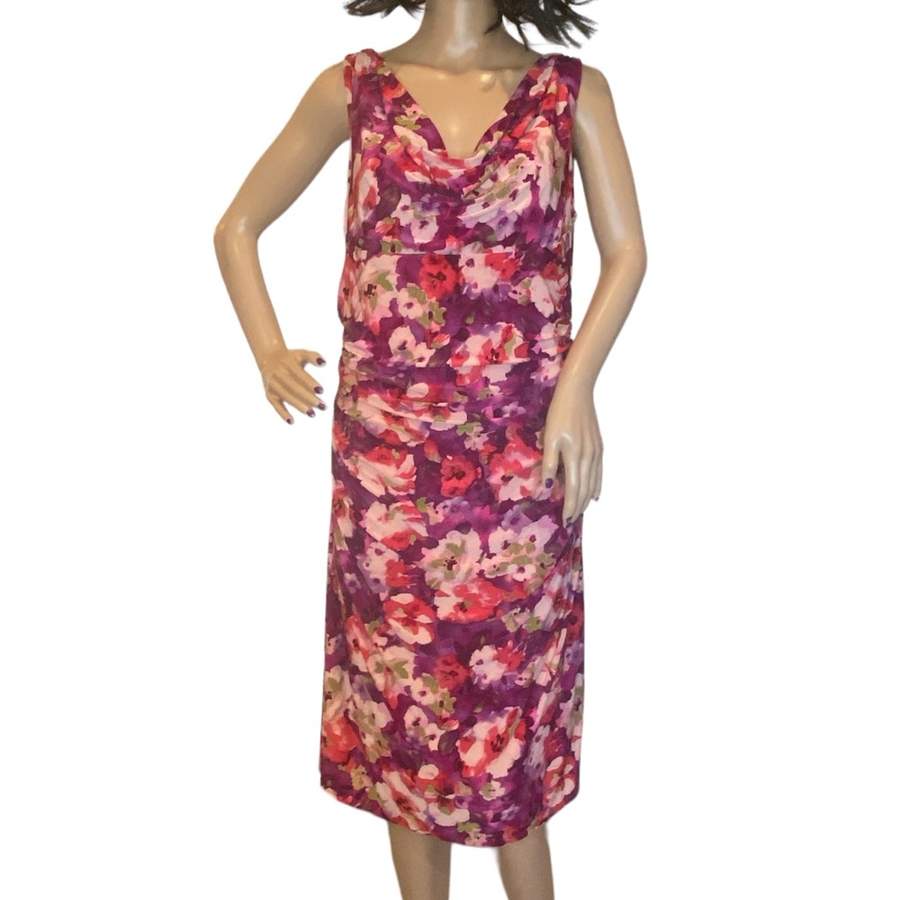Lauren Ralph Lauren Sleeveless Floral Ruched Midi Sheath Dress Size 12 EUC